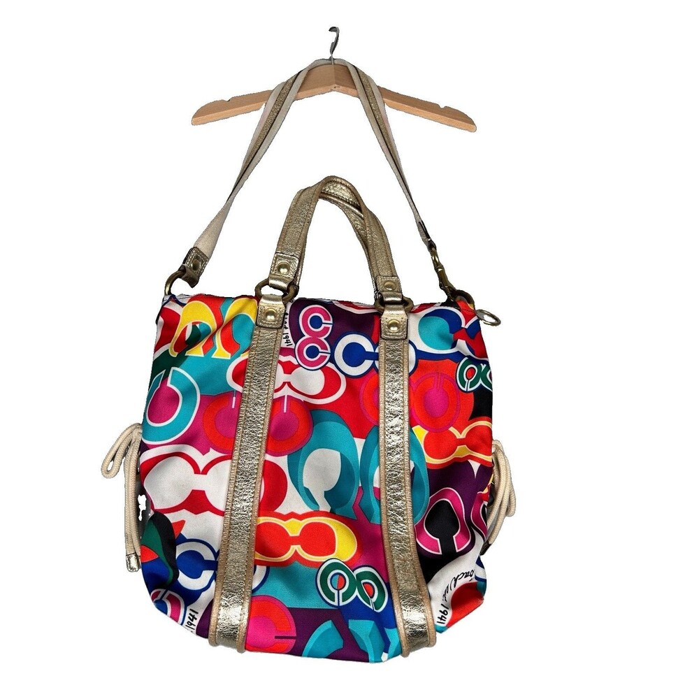 Coach Poppy Pop C Signature Spotlight Tote Bag Multicolor Metallic Gold Trim